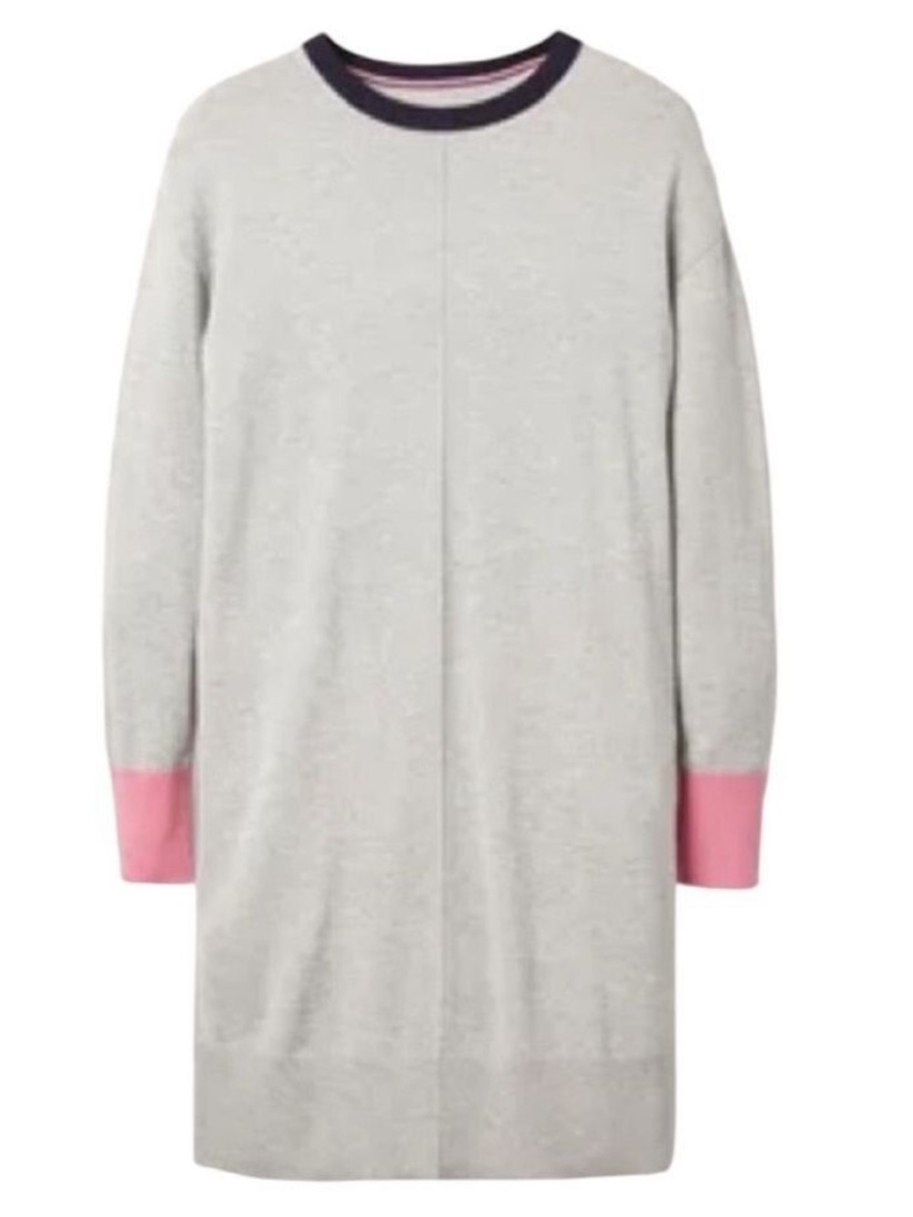 Boden Alba Knit Dress Grey Pink Cuffs Black Trim Cashmere Blend NWT Size 12